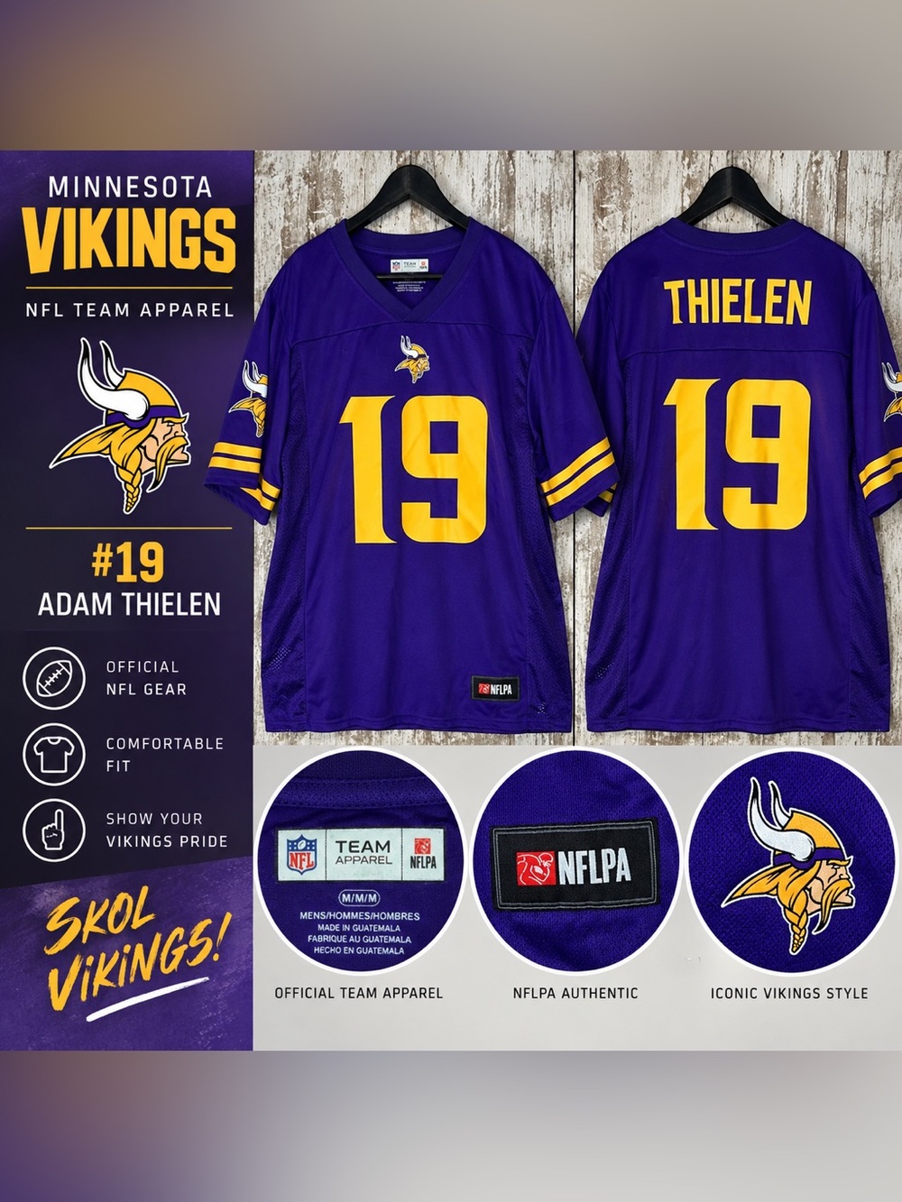 Minnesota Vikings Adam Thielen #19 NFL Jersey Men’s Medium Purple Team Apparel